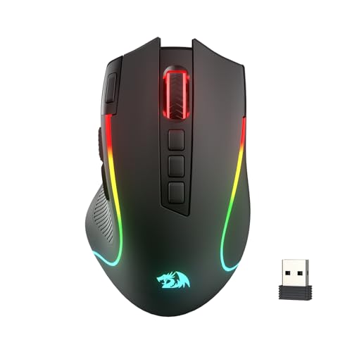 Redragon M612 Wireless RGB Optical Gaming Mouse 8000 DPI Remapping Keys | Cable-Free 0 Delay, Redefine Keybinding Macro, Vibing Backlight, Ergonomic Grip Body Comfort - color: Black, style: Wireless