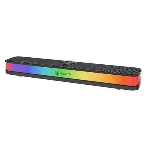 Sades Posevolt USB Soundbar with Bluetooth 5.3, RGB Lighting, 2.0 Channel Stereo Speaker for PC, Laptop, Desktop, Gaming Setup.