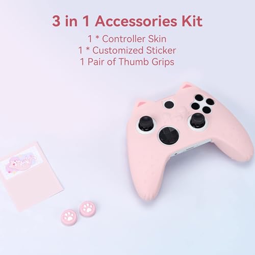 GeekShare Cat Paw Controller Skin Grips Set Anti-Slip Silicone Protective Cover Skin Case Compatible with Xbox Series X Controller with 2 Thumb Grip Caps and 1 Sticker (Pink) - color: Pink