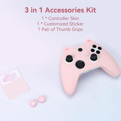 GeekShare Cat Paw Controller Skin Grips Set Anti-Slip Silicone Protective Cover Skin Case Compatible with Xbox Series X Controller with 2 Thumb Grip Caps and 1 Sticker (Pink) - color: Pink