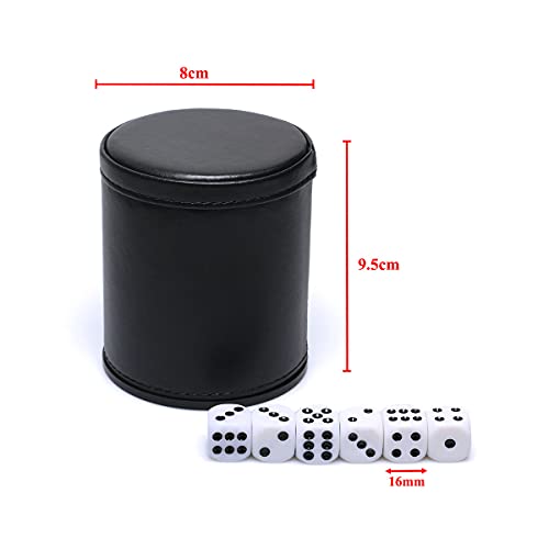 Felt Lined PU Leather Dice Cup Set with 6 Dot Dices (Black, Pack of 2) - color: Red
