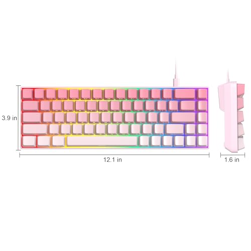 MageGee Portable 60% Mechanical Gaming Keyboard, RGB Backlit Compact 68 Keys Mini Wired Office Keyboard with Red Switches for Laptop PC Mac, Side Printed Keycap - Pink - color: Pink/Red Switch