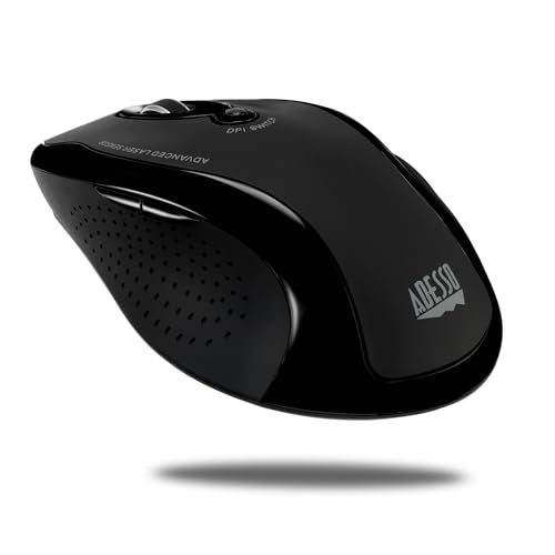 Adesso iMouse G25 Wireless Ergonomic Mouse with 3 Levels Adjustable DPI 800 1200 1600 2 Internet Navigation Buttons 2.4 GHz RF Black Right Hand Right Handed Mouse for Office Desktop PC Laptop
