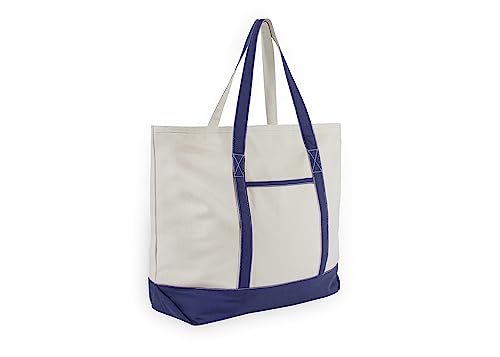 Extra Large Heavy Duty Canvas Tote Bag - 22 Inches Wide, Zipper Top, Sturdy, Double Stitched, 100% Cotton, Reusable, Washable - Perfect for Picnic, Grocery, Beach, and Shopping Bag (Navy Blue) - color: Navy Blue