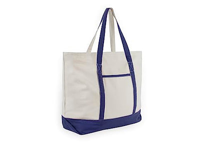 Extra Large Heavy Duty Canvas Tote Bag - 22 Inches Wide, Zipper Top, Sturdy, Double Stitched, 100% Cotton, Reusable, Washable - Perfect for Picnic, Grocery, Beach, and Shopping Bag (Navy Blue) - color: Navy Blue