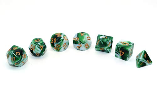 Polyhedral DND Dice Set Green White RPG Dice for Dungeon and Dragons D&D Pathfinder MTG Role Playing Games 7-Die Dice - color: Green & White Dice
