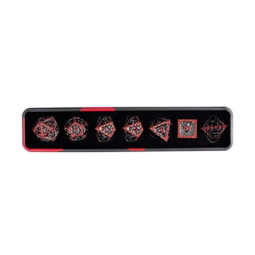 UDIXI Metal DND Dice Set, Metal Dice Set D&D for Tabletop Games (Black Red) | 7-Pieces, Dragon Carved, Chain-edge Design, Metal Gift Box, DM Gift, for Dungeons and Dragons Role Playing Games - color: Chain Frame-red Black