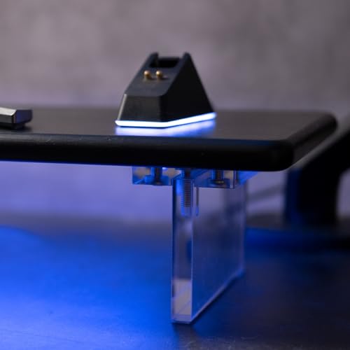 Bamboo Monitor Stand, Desk Shelf with Acrylic Legs and RGB Lights | 31.5-Inch Wide, 3.3-Inch Clearance, Fits Monitor, Laptop, Printer and Speakers for Small Desks - color: Black x RGB Light