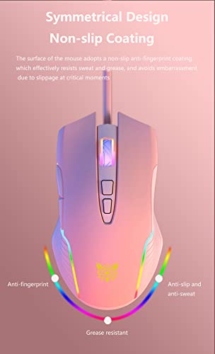 Cute RGB 6400 DPI Wired Gaming Mouse Breathing LED Optical USB 7 Buttons Gamer Computer Pink Mice for Laptop PC Desktop (Pink) - color: Pink