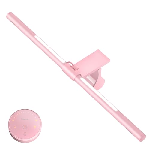 Quntis Pink Monitor Light Bar with Remote, Eye-Care No Glare, Space Saving Computer Desk Lamp As Gifts for Girls, Stepless Dimming, Modern Aesthetic Desk Light Bar for Home Office Gaming Reading | Eye-Care No Glare, Space Saving, Stepless Dimming, Desk La