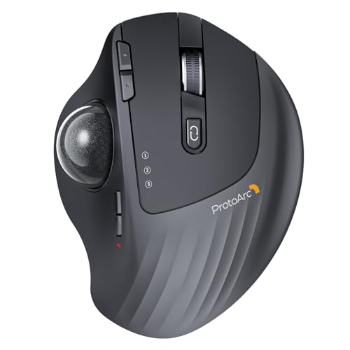ProtoArc EM01 NL Wireless Trackball Mouse, Rechargeable Thumb Control Mice | 0/20° Adjustable Angle to Reduce Fatigue, Triple-Device Bluetooth & 2.4G USB-A for Office Use, Silent Click, Easy to Clean - color: Gray Ball