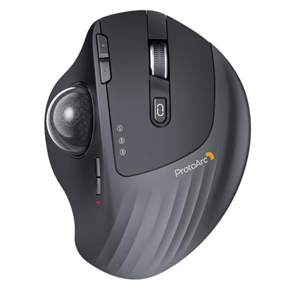 ProtoArc EM01 NL Wireless Trackball Mouse, Rechargeable Thumb Control Mice | 0/20° Adjustable Angle to Reduce Fatigue, Triple-Device Bluetooth & 2.4G USB-A for Office Use, Silent Click, Easy to Clean - color: Gray Ball