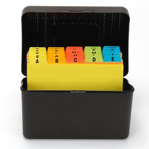 H4D Index Card Holder 4x6 Inches with 25 Plastic Dividers, Black - color: Black, size: 4x6 inch