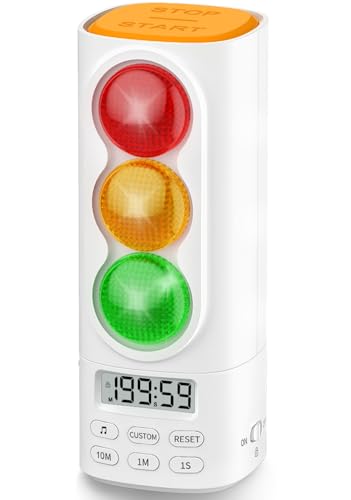 Traffic Light Visual Timer&ADHD Tool for Kids Adults Display Volume Adjustment, with 4 Ringtones for Classroom Desk Home Kitchen Game Countdown Pause Memory Function Charger Type C Included - color: White