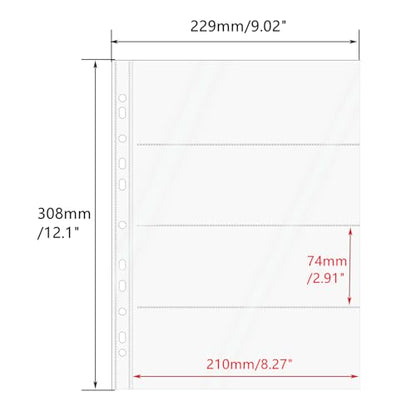 Mogoostry A4 Clear Sheet Protectors 4 Pocket Binder Sleeves 20 Sheets 11 Holes Side Open Banknote Protector Currency Collection Page Protector - color: 4-pocket