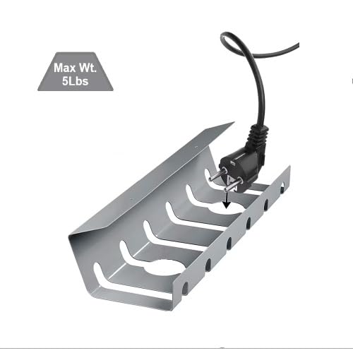 Metal Under Desk Cable Management Rack with Ventilation & Cord Slots, Black Cable Tray Organizer Holder Securely Mounts 2 Outlet Strips up to 5lbs for Home Office & Computer Desk