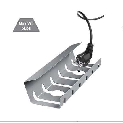 Metal Under Desk Cable Management Rack with Ventilation & Cord Slots, Black Cable Tray Organizer Holder Securely Mounts 2 Outlet Strips up to 5lbs for Home Office & Computer Desk