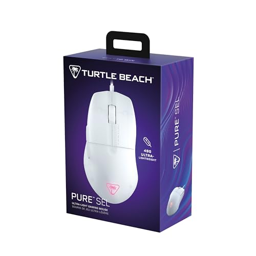 Turtle Beach Pure SEL Wired RGB Gaming Mouse for PC | Ultra-Lightweight, 8K DPI Optical Sensor, Mechanical Switches, Pretension System, Pure PTFE Glides, AIMO RGB Lighting, White - color: White