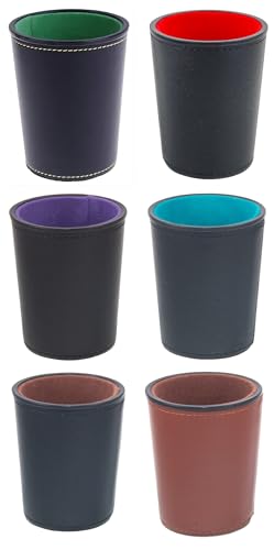 Leather Dice Cup, Quite Felt-Lined Interior, 6 Shaker Cups and 30 Dot Dices, one Carry Bag (Black and Green) - color: Black and Green
