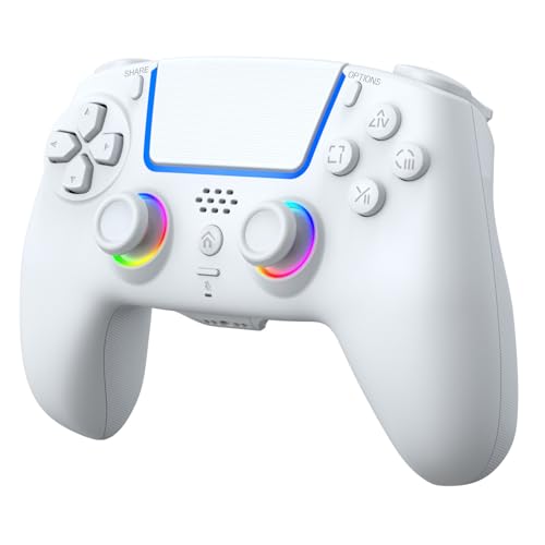 Wireless Anti-Stick Drift Controller for PS5/PC - Features, Turbo, 6-Axis Gyro, Dual Vibration, Macro Back Buttons, Touchpad, Bluetooth 5.0, 3.5mm Audio Jack & Built-in Microphone (WHITE1) - color: WHITE1