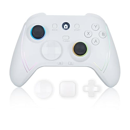 ROTOMOON HD151-S Wireless Game Controller with 7 Colors LED Lighting Compatible with Xbox One S/X, Xbox Series S/X, with 2.4G Wireless Adapter, 3.5mm Audio Jack Gaming Gamepad, Turbo/Programmable - color: Light white