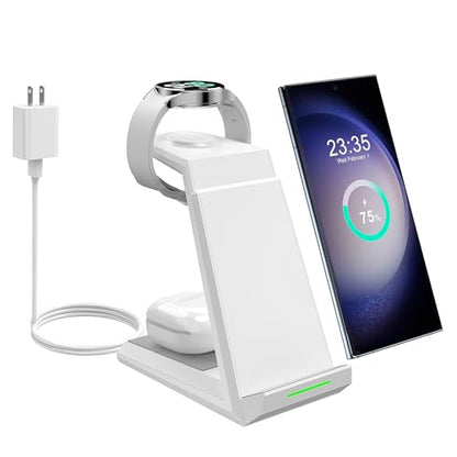 Wireless Charging Station for Samsung - NANAMI 3 in 1 Wireless Charger for Multiple Devices, Fast Charger Stand for Galaxy S25 S24 S23 Ultra S22 S21 Z Flip Fold 4,Watch 6/5/5 Pro/4/3,Galaxy Buds 2 Pro | Charger Stand for Galaxy S26 S25 S24 S23 S22 Z Flip