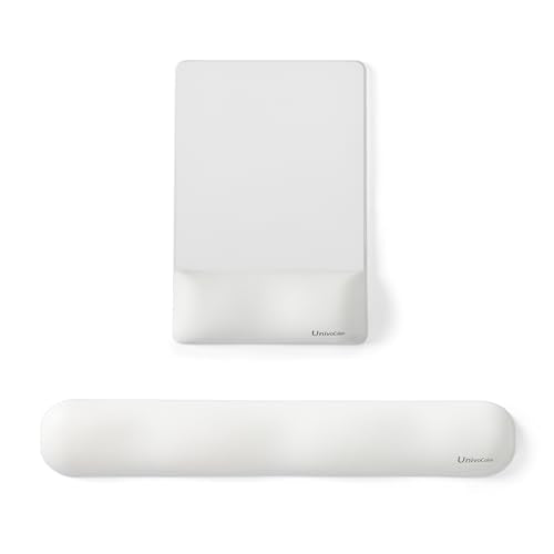 UnivoColors Design-Wave Set of Keyboad Wrist Rest & Mouce Pad,Artificial Sheepskin+Memory Foam+Ergonomic+Anti-Slip Gel, Resilience Support During Work and Gaming,Keyboard Accessory,White - color: Km_white, style: Keyboard Wrist Rest & Mousepad Suit