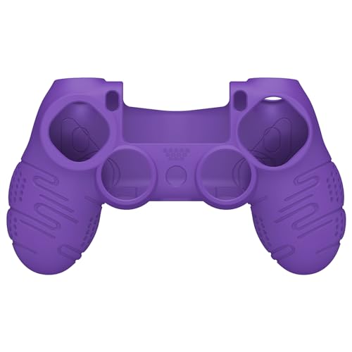 PlayVital Line & Dot Purple Silicone Cover Skin for ps4 Controller, Anti-Slip Soft Protector Case Cover with Thumb Grip Caps - color: Purple