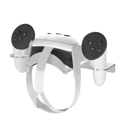 VR Wall Mount for Meta Oculus Quest 3S/Quest 3/Quest 2/Quest Pro/Rift-S/Vision Pro Headset & Controllers, Aluminum VR Wall Holder with 2 Storage Way, Desk Space Saving & Stable VR Stand, Silver
