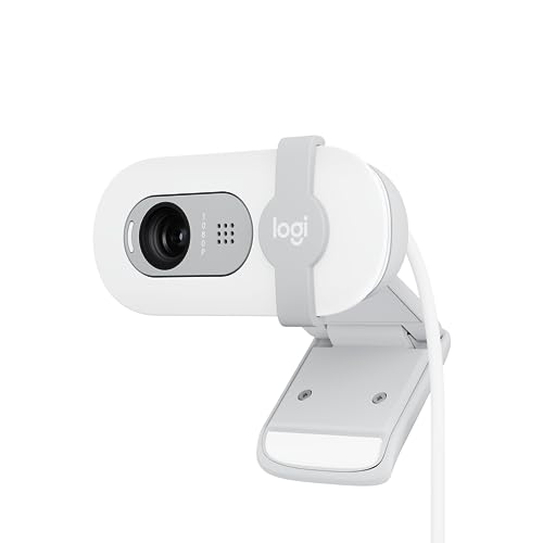 Logitech Brio 100 Full HD 1080p Webcam for Streaming and Meetings - White | 1080p with auto-light correction, built-in mic, privacy shutter, USB-A, compatible with Teams, Google Meet, Zoom and more - color: Off White, size: 1 Pack, style: 1080p