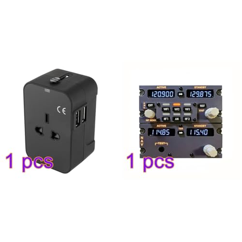 B737 1:1 COCKPIT Radio Tuning Panel (RTP) for MSFS2020, MSFS2024, X-Plane 12 - Compatible with ZIBO737, PMDG737 + Universal Travel Adapter for Japan, UK, EU, AU and US Standards (Dual-USB/Black)