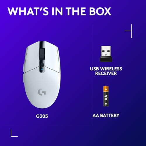 Logitech G305 Lightspeed Wireless Gaming Mouse - White | 12,000 DPI, Lightweight, 6 Programmable Buttons, 250h Battery, On-Board Memory, Compatible with PC and Mac - color: White, style: Classic