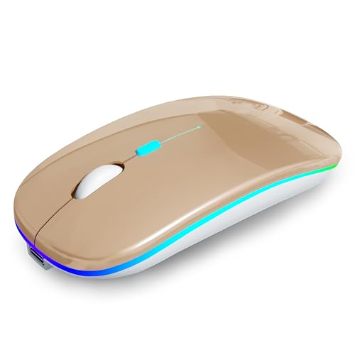 AIKOKOK Wireless Bluetooth Mouse, Rechargeable, Dual Mode Bluetooth 5.2 & 2.4G USB, LED Lights, Slim, Silent, Portable Computer Mouse for Laptop, PC, MacBook, iPad, Tablet (Gold) - color: Gold