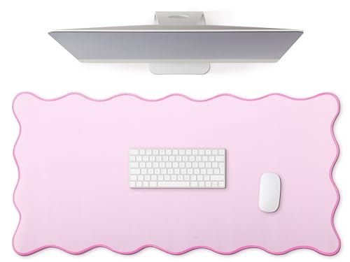 Hahafelt Scalloped Desk Mat Large Desk Pad Cute Coquette Table Mat Back to School Preppy Table Make up Pad Nonslip Graduation Gift with Stitching Waterproof Gaming(Pink,36 x 17 Inches) - color: Pink, size: 36 x 17 Inches