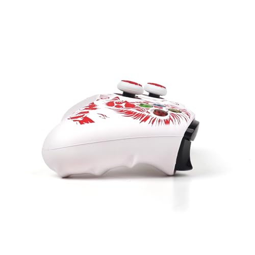 Lion Controller Skin Cover Compatible with Xbox one Controller, RALAN Protector Case, Customised Thumb Grips Caps - color: Lion White Red