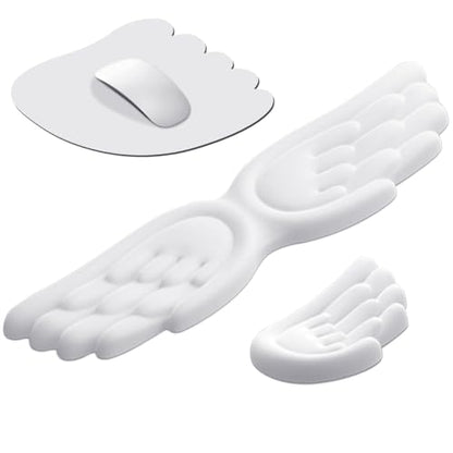 JIKIOU Angel Wing Wrist Rest Ergonomic Memory Foam Wrist Rest for Keyboard | Cute Savior of Wrist Pain, PU Leather Surface, Anti-Slip Base, Waterproof, Compatible with Most Keyboards & Mice, White