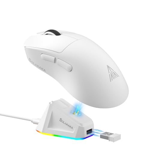 SOLAKAKA SM822 Wireless Gaming Mouse with Charging Dock, Tri-Mode Wireless Mouse, PAW3311 Optical Sensor, Up to 24,000DPI, 62g Lightweight Mouse with 5 programmable Buttons, for PC, Laptop (White) - color: White