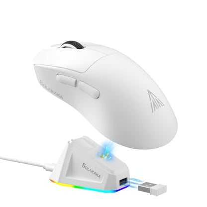 SOLAKAKA SM822 Wireless Gaming Mouse with Charging Dock, Tri-Mode Wireless Mouse, PAW3311 Optical Sensor, Up to 24,000DPI, 62g Lightweight Mouse with 5 programmable Buttons, for PC, Laptop (White) - color: White