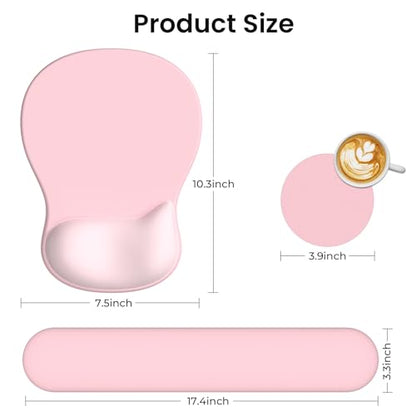 AKIT Ergonomic Mouse Pad and Keyboard Wrist Rest, 3-in-1 Memory Foam Wrist Rest for Computer Keyboard, Non-Slip Base, Pain Relief, Gel Mousepad Set for Gaming, Home and Office, Pink - color: Serenity Pink