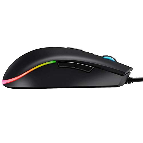 RGB Gaming Mouse Wired LED - FL G52 Backlit Optical USB Mouse with 8 Programmable Buttons, Comfortable Hand Feeling Mouse for Laptop PC Computer Gamer (Black)
