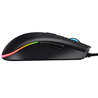 RGB Gaming Mouse Wired LED - FL G52 Backlit Optical USB Mouse with 8 Programmable Buttons, Comfortable Hand Feeling Mouse for Laptop PC Computer Gamer (Black)