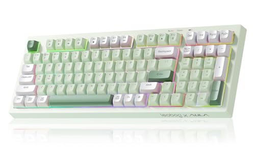 LEOBOG X Aula Green Keyboard Wireless Gaming Keyboard Creamy Silent | 98 Keys,Quiet,RGB Backlit,2000mAh Computer Keyboards Membrane Creamy Keyboard with Number Pad,Tri-Mode BT/2.4GHz/USB-C - color: Green