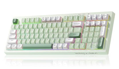 LEOBOG X Aula Green Keyboard Wireless Gaming Keyboard Creamy Silent | 98 Keys,Quiet,RGB Backlit,2000mAh Computer Keyboards Membrane Creamy Keyboard with Number Pad,Tri-Mode BT/2.4GHz/USB-C - color: Green