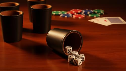 Leather Dice Cup, Quite Felt-Lined Interior, 6 Shaker Cups and 30 Dot Dices, one Carry Bag (Brown) - color: Brown