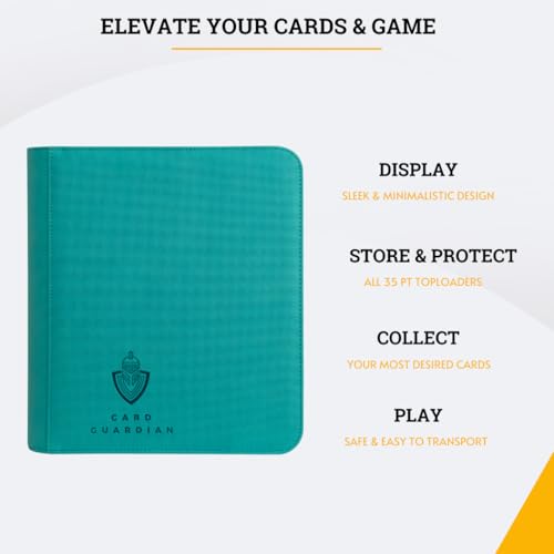 Card Guardian - Toploader 4 Pocket Premium Binder with Zipper for 160 Cards - Side Loaded Pockets - Compatible with Sports and Trading Cards TCG (Teal) - color: Teal