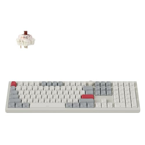 Keychron Q6 Max QMK/LAUNCHER Wireless Bluetooth/2.4 GHz/USB-C Wired Custom Mechanical Keyboard, Full Size Programmable Knob RGB Backlit Hot-Swappable Gateron Brown Switch for Mac Windows Linux - White - color: Hot-swap Brown Switch