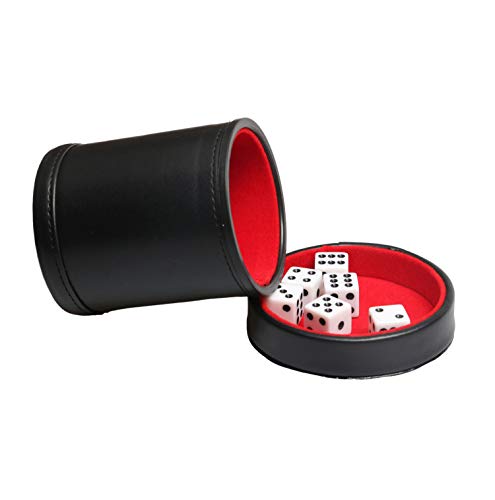 Leatherette Dice Cup with Lid, Includs 16mm Regular Dices, Red Felt Lining Dice Shaker Quiet for Playing Yahtzee/Farkle/Liars Dice/Board Game - color: Red