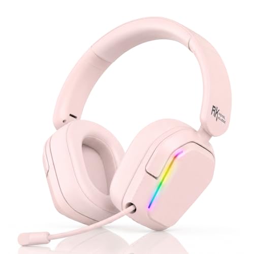 RK ROYAL KLUDGE HG101 V2 Wireless Gaming Headset, 2.4G/Bluetooth 6.0/3.5mm Wired Headphones, 7.1 Surround Sound, 40mm Drivers, Memory Foam Cushions, Works with Xbox, PS4/5, PC, Switch, Pink - color: Pink