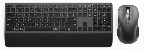 Wireless Keyboard and Mouse with Wrist Rest, Full Size Multi Device Keyboard and Mouse Combo, Bluetooth Keyboard and Mouse Combo for Laptop PC Mac, Work Keyboard and Mouse