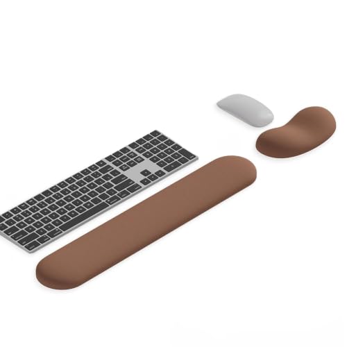 Ergonomic Wrist Rest Set for Keyboard and Mouse | Cooling Gel & Slow-Rebound Memory Foam Palm Support Pad | Luxe Leather, Minimalist, Non-Slip PU Base for Office, Laptop & Gaming (05Brwon) - color: 05brwon